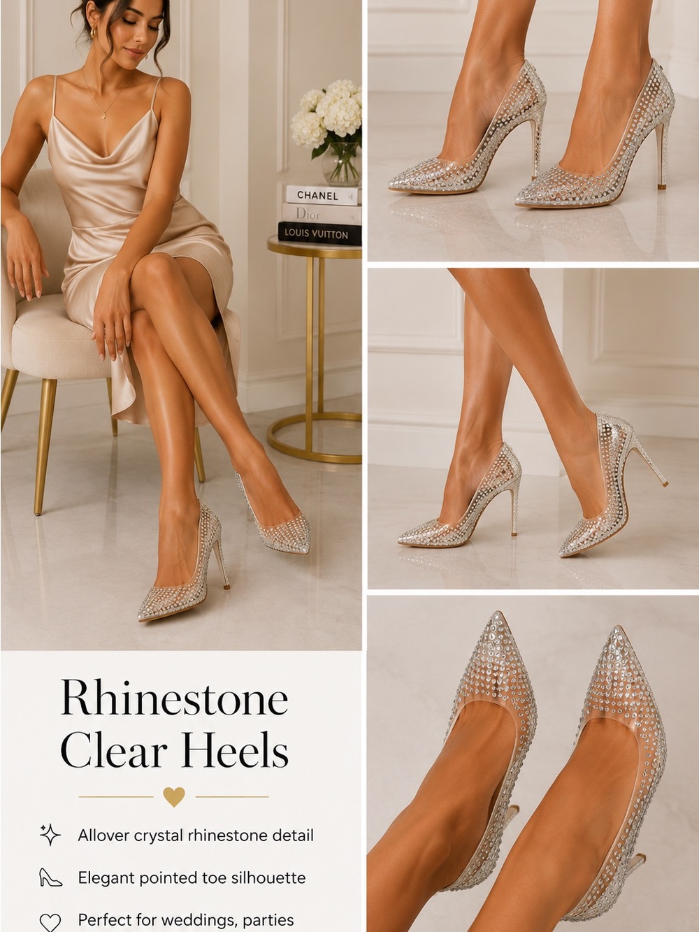 INC International Concepts Crystal Embellished Clear Heels